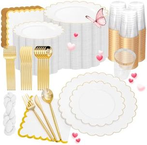 351-Piece White Plastic Plates & Gold Dinnerware Set for 50 Guests