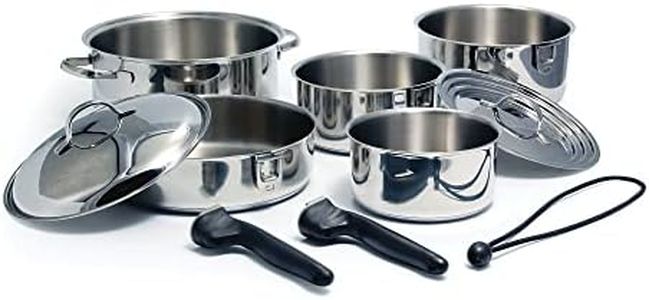 Camco Nesting Cookware Set | Made from Stainless Steel | Dishwasher Safe | Saves Valuable Space | 10-Piece Set (43921)