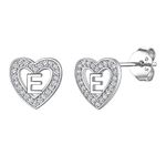 Suplight Initial Stud Earrings for Women Teen Girls, Cubic Zirconia Sterling Silver Heart Earrings with Initial Letter Studs E