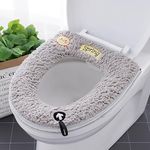 2Pcs Toilet Seats,Soft Home Toilet Seat Cushion with Hanging Loop Bathroom Soft and Warm Washable Toilet seat Cover Pads Grey