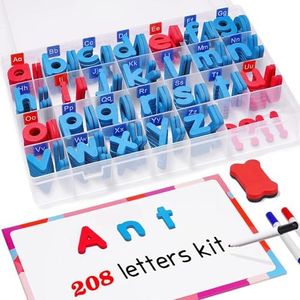 VoSinrly Magnetic Letters 208Pcs with Magnetic Board and Storage Box - Uppercase Lowercase Foam Alphabet ABC Magnets for Fridge Refrigerator - Educational Toy Set for Classroom Kids Learning Spelling