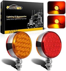 Partsam 2pc 4 Round Double Face Single Stud Mount Pearl Red/Amber 48 LED Pedestal Fender Reflective Lights w Chrome Die Cast Housing Sealed for Kenworth Peterbilt Freightliner Western Star Volvo