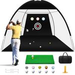 Golf Net, Golf Practice Net with Golf Hitting Mat, All in 1 Home Golf Hitting Aid Nets for Backyard Driving Chipping Swing Training with Target/Balls/Tee/Bag - Gift for Men/Golf Lovers (L)