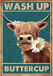 LBS4ALL Metal Tin Retro Sign Wash Up Buttercup Metal Poster, Cow Metal Poster, Funny Cow Wall Art, Bathroom Hanging Decor,Home Decor,Funny Toilet Metal Sign Bathroom Wall Art Home Decor