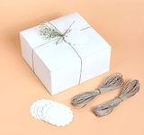 mudrit (20 Pack) Gift Boxes, Thick White Paper Boxes with Lids with 20 Tags & Jute Rope | for Gifts and Favours- 8x8x4 Inches,