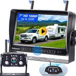 RV Backup Camera Wireless HD 1080P 7'' Rear View DVR Monitor Kit 4 Channel Bluetooth Trailer Reverse Cam Adapter for Furrion Pre-Wired RVs Truck Van Infrared Night Vision Waterproof DoHonest V01