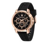 Maserati Men's Stainless Steel, Rose Gold PVD, Silicone Watch, Successo Collection, with Silicone Strap - R8871621012