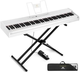 MUSTAR E Piano Digital 88 Tasten, Keyboard mit halbgewichteten & Bluetooth, Portable Set mit Sustain Pedal, Keyboardständer und Tragetasche, Weiß