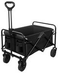 Folding Camping Cart on wheels，Folding Wagon With Adjustable Handle，folding trolley with Cargo Net & Drink Holders, Black