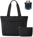 BAGAIL Travel Tote Bag for Women, Lightweight Tote Bag with Zipper, Weekender Overnight Tote Bag, Laptop Nurse Tote Bag, Carry On Tote Bag with Trolley Sleeve for Travel, Gym, Work - Black