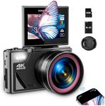 Digital Camera, WiFi Autofocus 64MP 4K Vlogging Camera for YouTube with 3" 180° Flip Screen, 18X Digital Zoom, Triple-Lens Design-Standard/Wide-Angle/Macro Lens has 32GB SD Card, 1 Battery