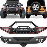 OEDRO Front and Rear Bumpers Fit 2007-2018 Jeep Wrangler JK & Unlimited with Winch Plate Mounting & 2" Hitch Receiver & 4 D-ring & 2x Square LED Lights & Paintable Armor