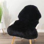 LLB Genuine Sheepskin Area Rug Wool Rug Fur Carpet Fluffy Fur Rug for Living Room Kids Bedroom Real Sheepskin Throw Lambskin Rugs Sofa Mat Chair Seat Covers (Black, 2 x 3 ft Sheepskin)