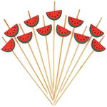 Minisland Red Watermelon Cocktail Picks 4.7 Inch Long Bamboo Fancy Toothpicks for Appetizers Drinks Fruits Summer Party Food Garnish Skewer Sticks 100 Counts- MSL170