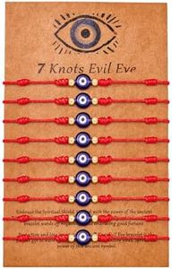 Poxtex 9pcs Evil Eye 7 Knot Lucky Bracelets, Rakhi for Brother and Bhabhi Adjustable Red String Amulet for Women Men with Gold Bead, Protection Jewelry Hand Bracelet