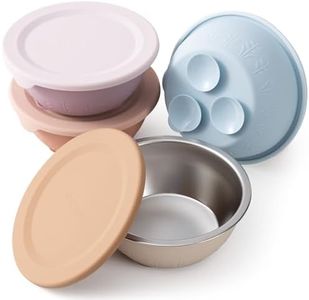 Moonkie Baby Suction Bowls for Self-Feeding: 3 Strong Suction Bases Prevent Spills - Seamless One-Piece Design for Easy Cleanup - Stainless Steel & Silicone Toddler Bowls with Lids - 13 oz 4 Pack