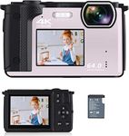 Digital Camera4K,64MP Cameras for Photography, 16X Zoom Vlogging Camera for YouTube, Selfie Dual Screens Small Compact Camera for Beginners-Pink