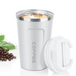 MOMSIV White Coffee Cup, Vacuum Reusable Leakproof Double Wall Coffee Cup, Insulation Stainless Steel Eco-Friendly Travel Office Mug for Hot Coffee Tea and Cold Drinks, 13oz/380ml