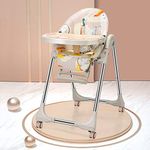 StarAndDaisy Royal Newborn Baby Eating Chair Portable Infant Seat with Adjustable Height, Folding Baby Dining Chair High Chair Baby Feeding Chairs (Graffiti Brown Egg Shaped with wheels & Seat Recline