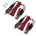 [2 Pack] KUNCAN Automotive Sturdy Alligator Clamp Jumper Cable - Booster Battery Charge Cable with Cigarette Lighter Male Plug, Electrical Clip-on 16 AWG Heavy Duty Extension Cord, Fuse 10A 12Volt 3FT