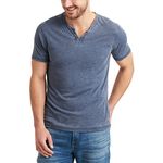 Lucky Brand Men's Venice Burnout Notch Neck Tee Shirt, American Navy, Large