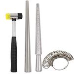 Yasumai Ring Mandrel Sizer Tool with Metal Mandrel Finger Sizing Measuring Stick and Ring Sizer Guage of 27 Pcs Circle Models Jewelry Sizer Tool and Rubber Jewelers Hammer (4 piece set)