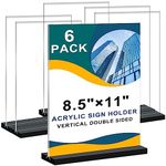 6Pack Acrylic Sign Holder 8.5x11 Vertical ,Clear Sign Holder Double-Sided ,Plastic Flyer Stand Menu Table Display Holders,Acrylic Paper Holder Plastic Picture Frames for Office Restaurants Show Fair