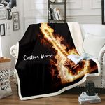 Customizable 3D Electric Guitar Throw Blanket Burning Guitar With Golden Fire Fleece Blanket for Boys Girls,Flaming Musical Instruments Blanket 40"x50" Rock Music Theme Bed Blanket Grunge Sofa Decor