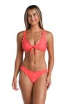 Hobie Women's Ruffle Bralette Bikini Swimsuit Top, Coral Reef//Solids, Large