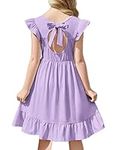 Flypigs Girls Dress Tie Back Flared Sleeve Ruffle Hem A-Line Sundress Casual Midi Dresses 4-12 Years