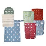 LA PETITE OURSE 4 One Size Printed Snap Cloth Diaper With 8 4-Layer Premium Bamboo Inserts + 1 Free Wet Bag, for Babies Weighing 10–35 Pounds - (Balance)