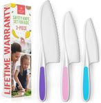 Zulay 3-Piece Kids Knife Set for Real Cooking & Baking - Toddler Knives for Cutting Fruits, Veggies, & Cake - Children’s Montessori Knife with Serrated Edges - Safe & Fun Lettuce Knife (Multi)