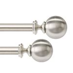 Deco Window 2 Pcs 36 to 66 Inch Adjustable Curtain Rod for Window & Door with Ball Finials Extendable Iron Pole for Home Hotel Living Drawing Room (1" Diameter, Satin Silver)