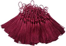 100pcs 13cm/5'' Silky Floss Bookmark Tassels with 2-Inch Cord Loop and Small Chinese Knot for Jewelry Making, Souvenir, Bookmarks, DIY Craft Accessory (Wine Red)