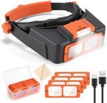 Headband Magnifier with Light, Rechargeable Magnifying Glasses for Close Work, 1.5X - 3.5X Magnifying Headset with 4 Lenses, Jewelers Magnifying Glass Loupe Visor for Reading,Crafts, Hobby