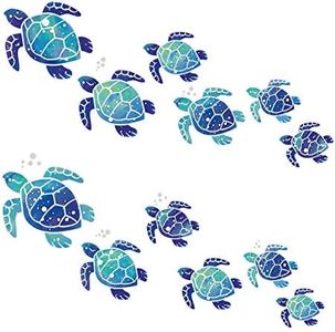 12 Pcs Sea Turtle Wall Decals Ocean Turtle Vinyl Stickers Underwater Bathroom Decals Waterproof Wall Sticker Decoration for Home Office Nursery Room Toilet (Blue)