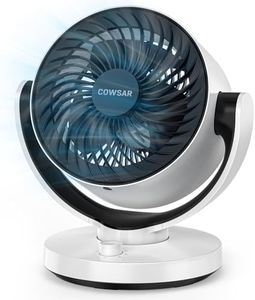 COWSAR Fan for Bedroom, 11 Inch Quiet Table Fan, Desk Air Circulator Fan for Whole Room, 90° Vertical Manual and 80° Oscillating Auto, 3 Speeds for Home, Office, Kitchen