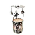 Kingnero Carousel Candle Rotating Rotary Candle Holder Spinning Tea Light Candlestick for Christmas (silver star)