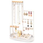 ProCase Jewelry Organiser Jewelry Holder Jewelry Stand with Velvet Ring Tray and Study Metal Frame, Necklace Holder Organizer Bracelet Display Storage Rack for Studs Rings -White