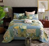 Qucover Patchwork Quilted Bedspread Double 100% Cotton Retro Chic Paisley Printed Floral Patchwork Quilts for Beds 230x230 cm, Coverlets with 2 Pillow Shams