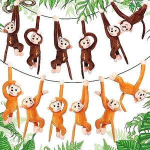 Libima 12 Pack 17.8 Inch Hanging Monkey Stuffed Animals Large Stuffed Monkey Plush Toy with Hook and Loop Fastener Hands Realistic Monkey Decorations Party Favors for Boys Girls Adults Gifts, 2 Colors
