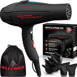 Powerful Negative Ionic Hair Dryer with Diffuser for Curly Hair, Ceramic Tourmaline Freeze Free 2200W Professional Salon Blow Dryer 2X Fast Drying HairDryer with Styling Nuzzle Black