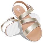 festooning Girls Sandals Little/Big Kids Princess Open Toe Sandal with Adjustable Strap Summer Flat Sandals Dress Shoe 1 Gold