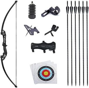 TOPARCHERY 53" Recurve Bow and Arrows Set Alloy Riser Archery Beginner Gift Takedown Straight Bow Kit with 6 Arrows, Arrow Sight, Arrow Brush, Guard, Stabilizer and 3Pc Target Papers (40)