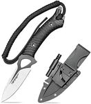 TONIFE Explorer Fixed Blade Knife with Plastic Sheath 8Cr14MoV Blade Multi-functional Knife, Fiberglass Reinforced Nylon Handle for Outdoor Camping Knife EDC Knife (Black+Black Titanium and Satin)