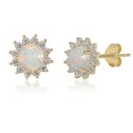 Meissa White Fire Opal Earrings 4.5X4.5mm Dainty Gemstone Opal Round Studs October Birthstone Dainty Opal Earrings Handmade Wedding Jewelry Gift for Brides Graduation Gift, Gold