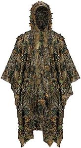 Ginsco 3D Leafy Camo Poncho Camoflage Woodland Cape Lightweight Ghillie Suit for Men, Ghillie Hood for Turkey Hunting Bird Watching Military Training Outdoor Airsoft Wildlife Photography Halloween