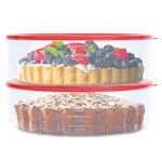 HOUZZKINGZ USA Pie Carrier Cake Storage Container with Lid | 10.5" Large Round Plastic Cupcake Cheesecake Muffin Flan Cookie Airtight Tortilla Holder | Pie Keeper Transport Container