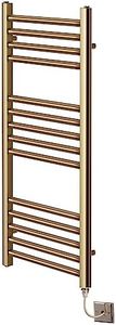 Greened House Electric Brushed Brass Straight Heated Towel Rail 300mm Wide x 800mm High Flat Towel Radiator