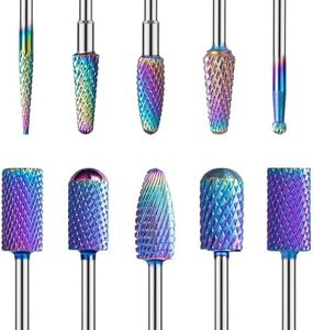 MelodySusie Nail Drill Bits Set, 10pcs Tungsten Carbide Nail Bits for Nail Drill E-file, 3/32 inch Bits Manicure Pedicure Remover Tools for Acrylic Gel Nails, Salon Home Nail Care Supplies, Colorful